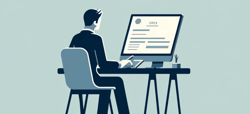 Illustration d'un employé de bureau remplissant une déclaration sur ordinateur